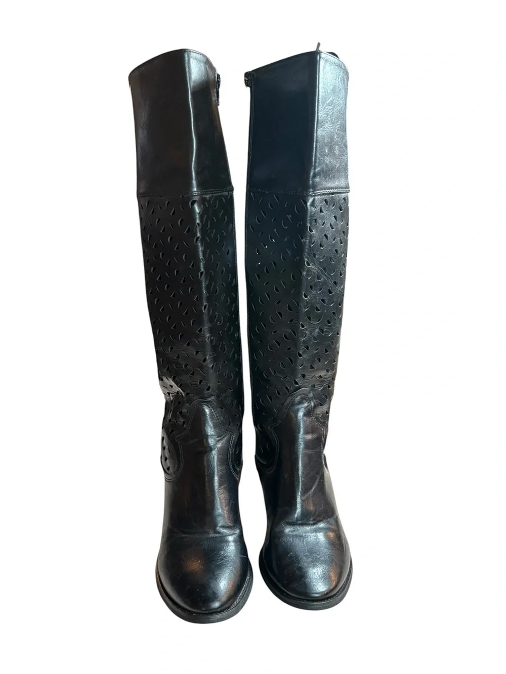 Over-the-Knee Black Laser-Cut Women's Boots